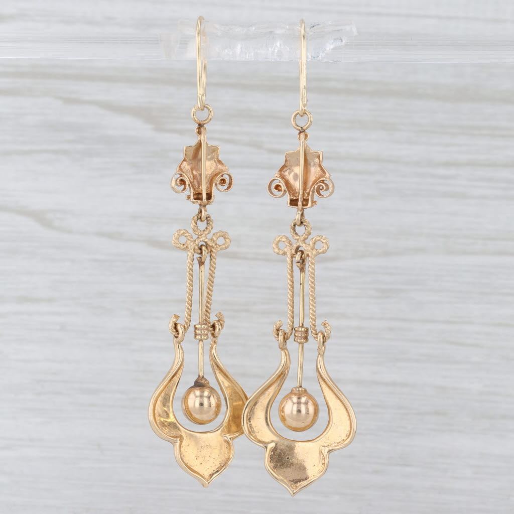 Ornate Floral Antique Dangle Earrings 14k Yellow Gold New Hook Posts