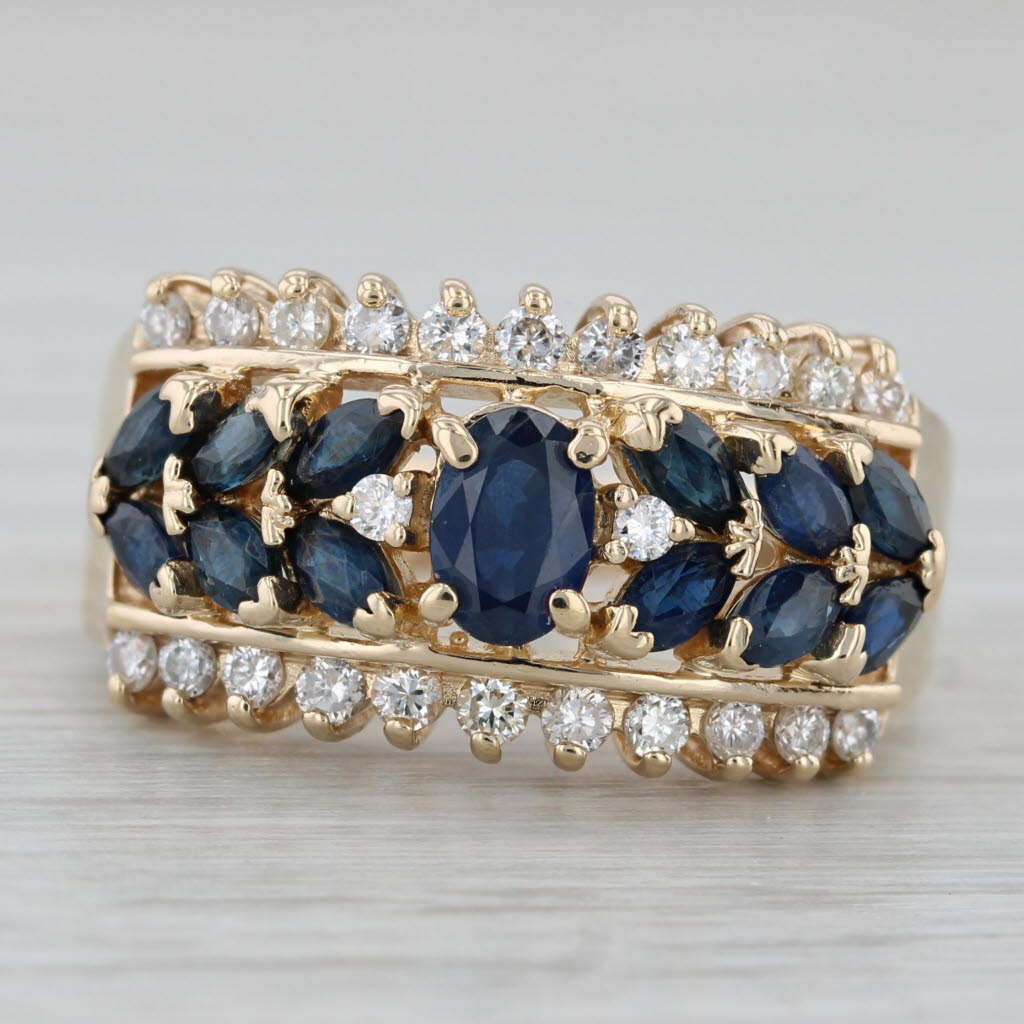 Gray 3.77ctw Blue Sapphire Diamond Ring 14k Yellow Gold Size 9.75 Cocktail