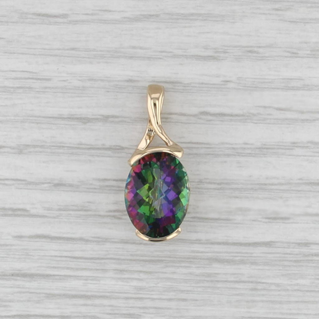 12.60ct Oval Purple Green Mystic Topaz Solitaire Pendant 14k Yellow Gold