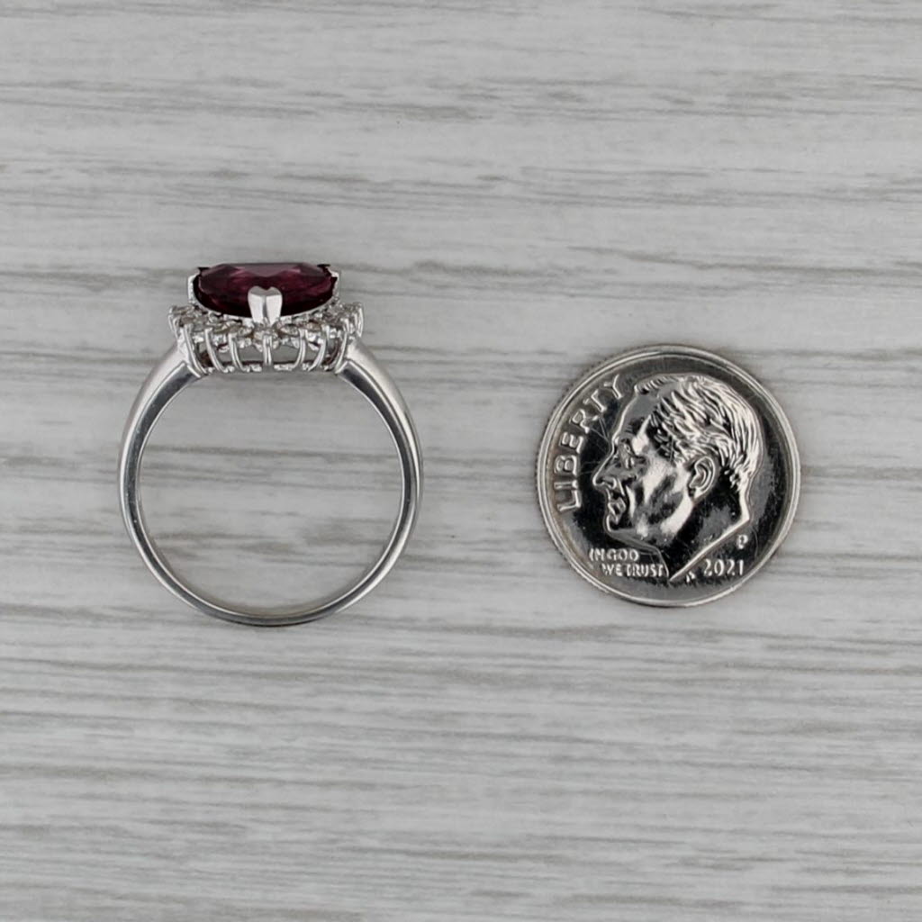 2.85ctw Trillion Rhodolite Garnet Diamond Halo Ring 14k White Gold Size 7.25