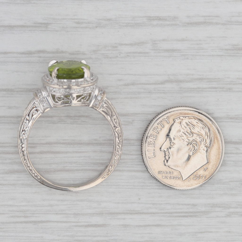 Gray 4.25ctw Oval Green Peridot Diamond Halo Ring 10k White Gold Size 8.25