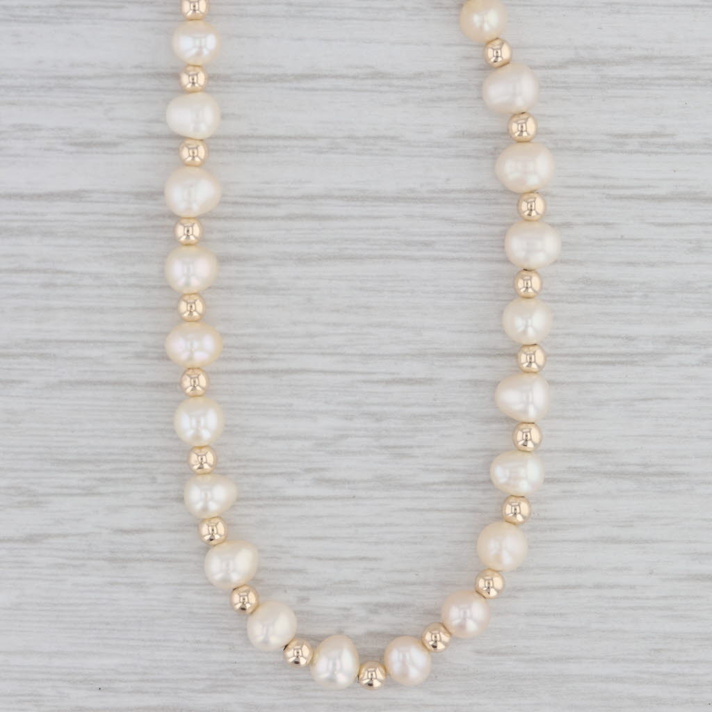 Gray Cultured Freshwater Pearl Bead Strand Necklace 14k Yellow Gold 18.25"