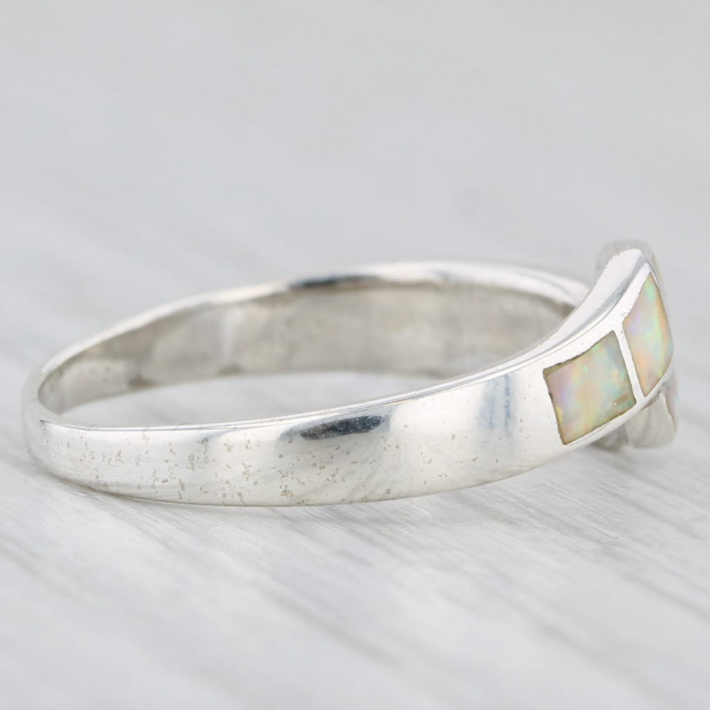 Light Gray Opal Mosaic Inlay Bypass Ring Sterling Silver Size 8 Band