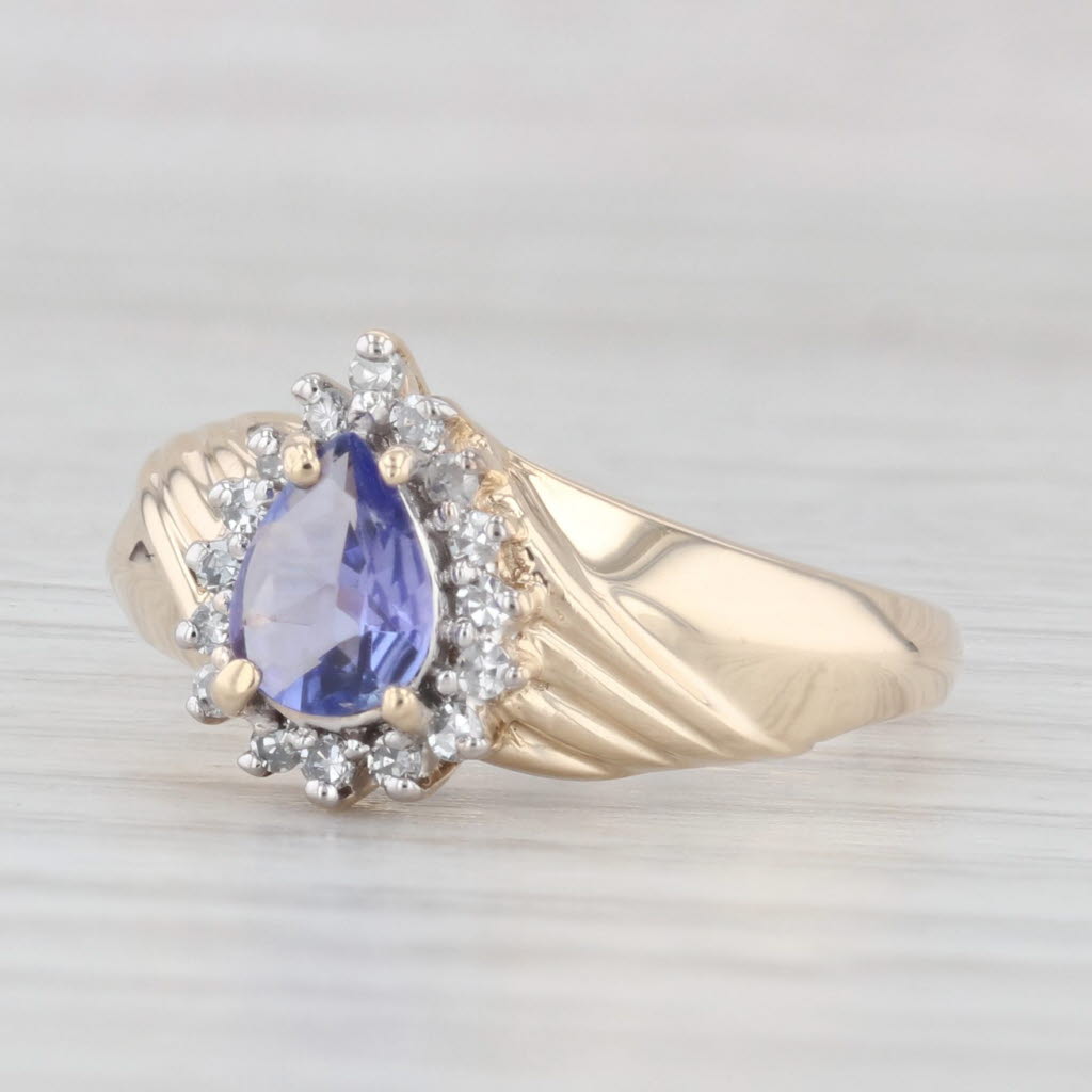 Light Gray 0.55ctw Pear Tanzanite Diamond Halo Ring 10k Yellow Gold Size 7.25