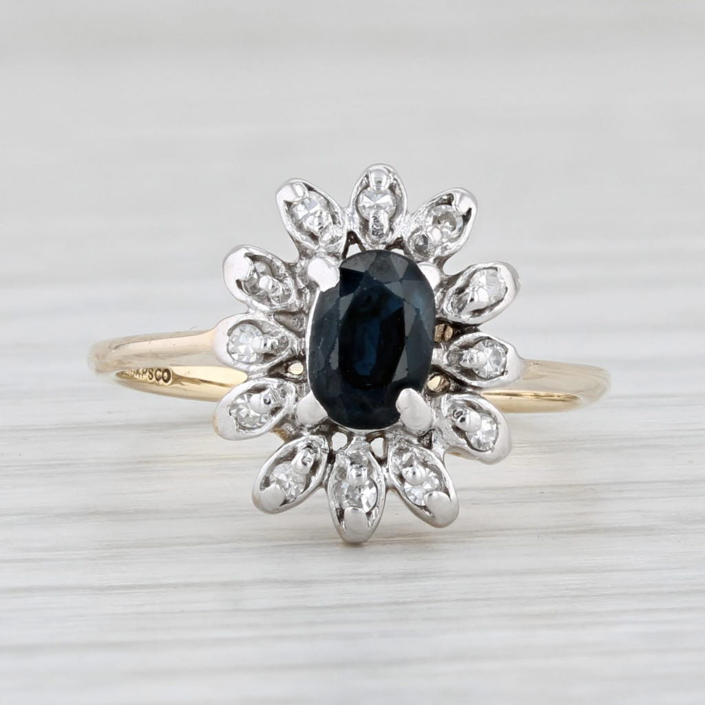 Light Gray 0.58ctw Oval Blue Sapphire Diamond Ring 10k Gold Size 5