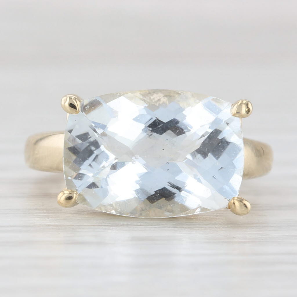 Light Gray 6.10ct Aquamarine Ring 10k Yellow Gold Cushion Solitaire Size 5
