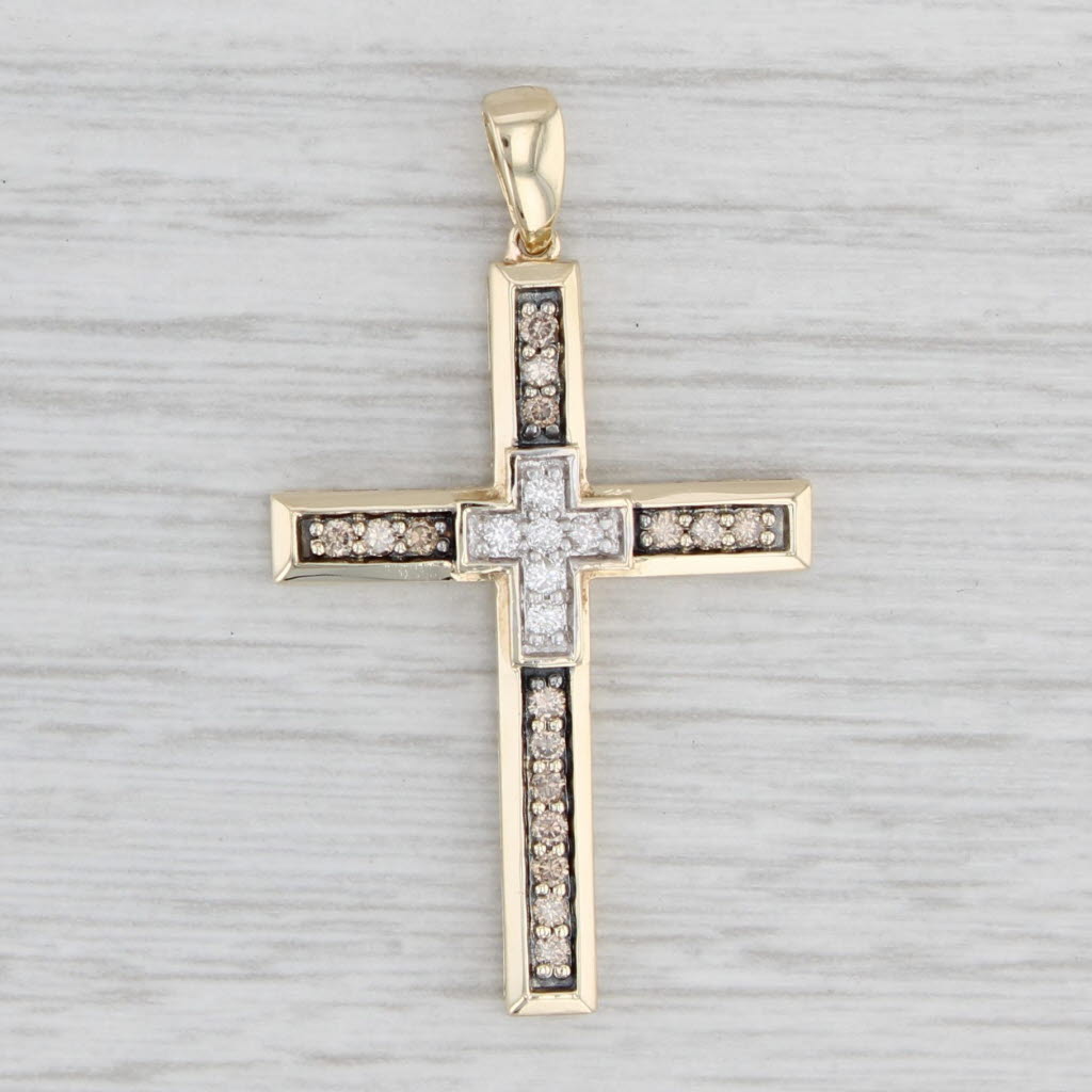 Light Gray 0.34ctw Diamond Cross Pendant 10k Yellow Gold Religious Jewelry