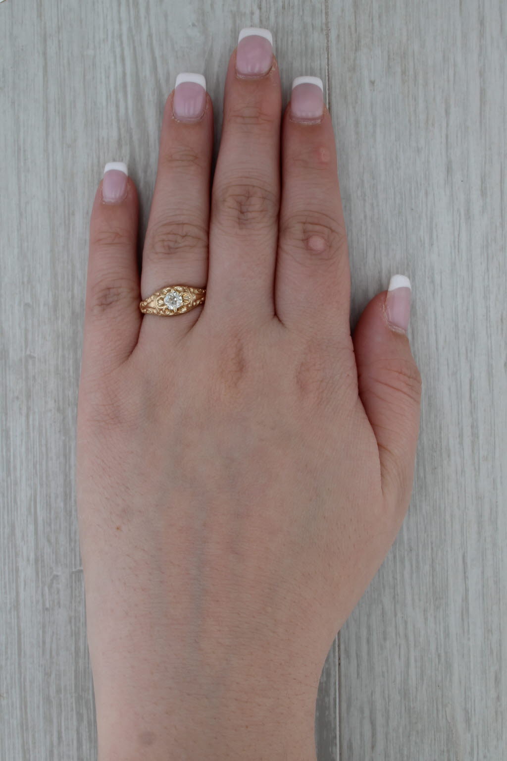 Antique Old Mine Cut 0.38ct Diamond Solitaire Ring 14k Yellow Gold Engagement