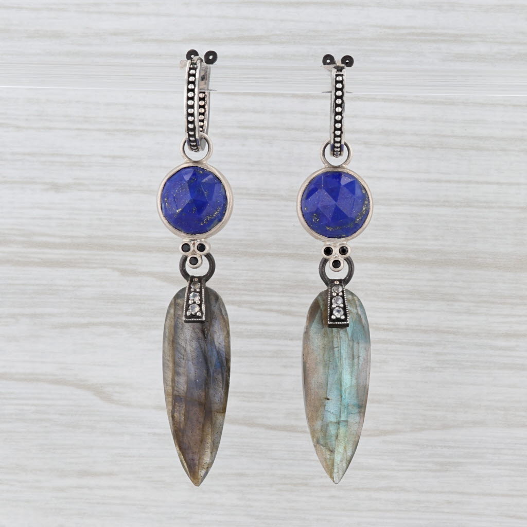 New Nina Wynn Hoop Charm Drops Earrings Sterling Silver Lapis Labradorite