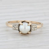 Vintage Cultured Pearl Solitaire Ring 10k Yellow Gold Size 6