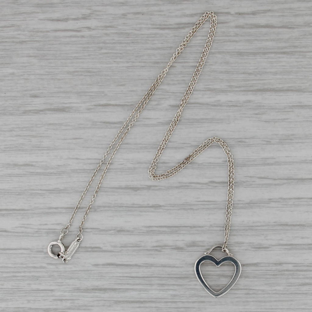 Tiffany & Co Open Heart Pendant Necklace Sterling Silver Cable Chain 15.75"