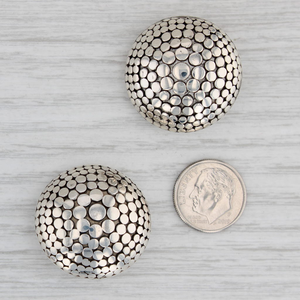 Gray Vintage John Hardy Dots Button Statement Earrings Sterling Silver Clip On