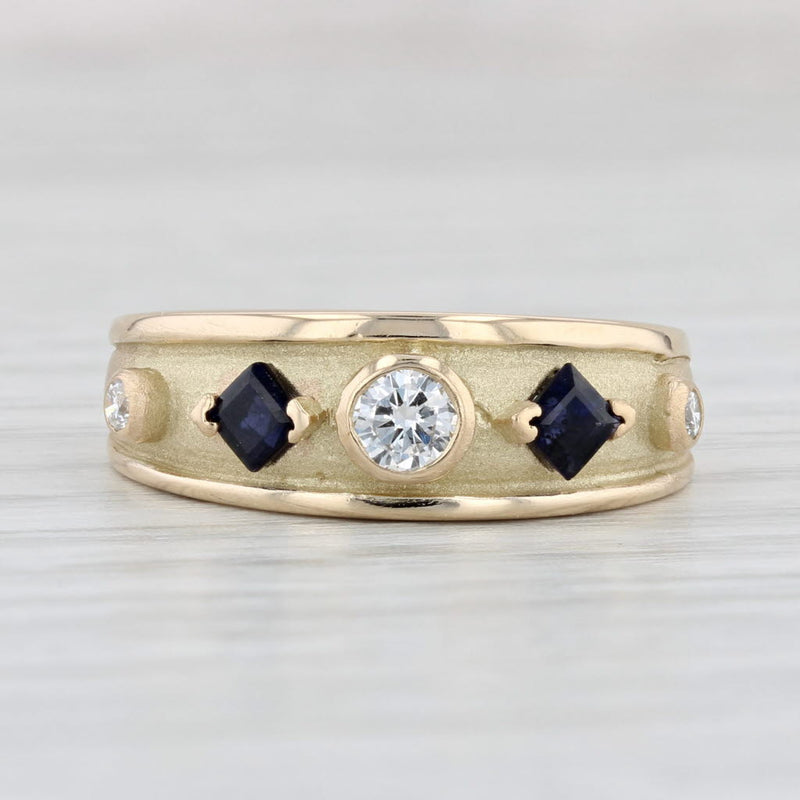 Light Gray 0.65ctw Blue Sapphire Diamond Ring 14k Yellow Gold Size 6.75 Stackable