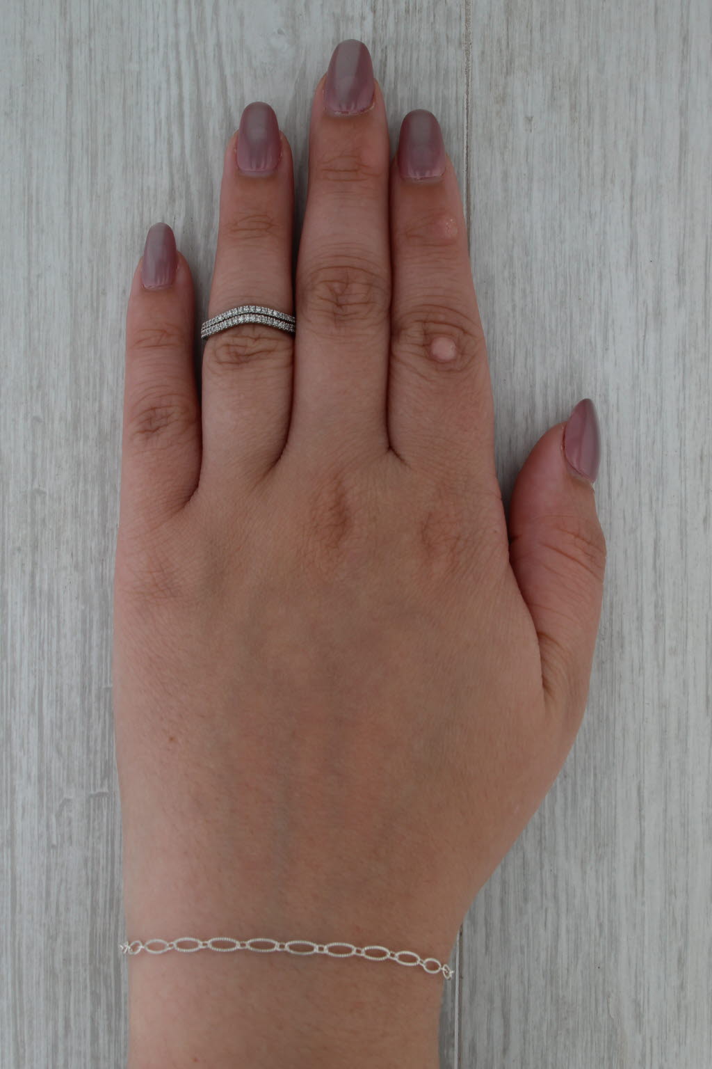 0.13ctw Diamond Double Band Ring 10k White Gold Size 4.75Wedding Ring