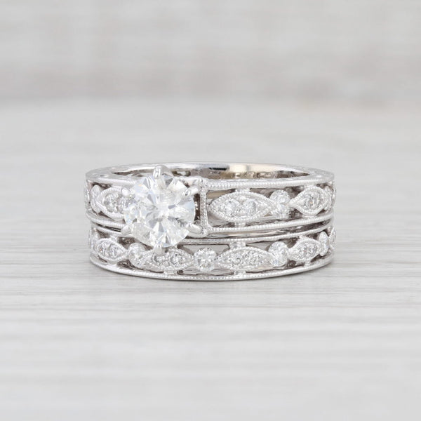 Light Gray 1.33ctw Diamond Engagement Ring Wedding Band Set 18k White Gold Size 5.75 Floral