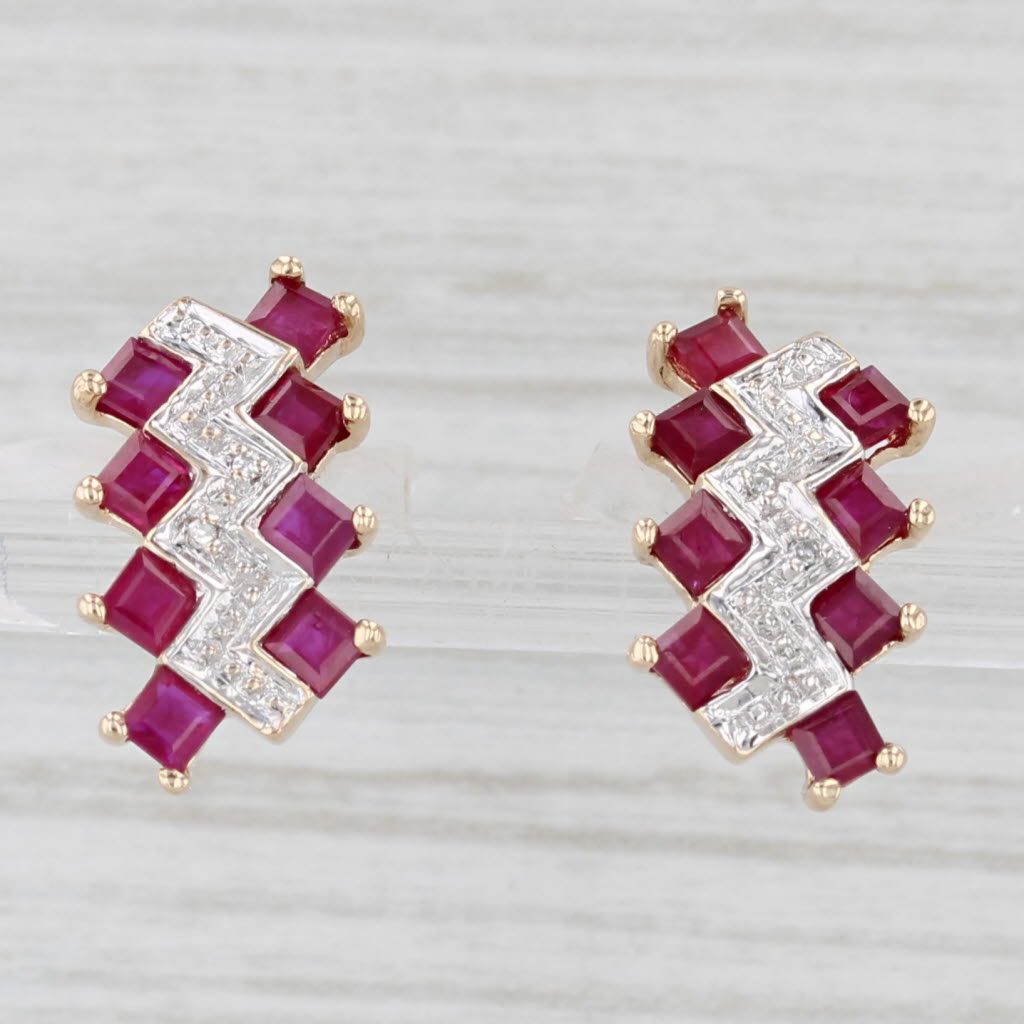 Light Gray 1.76ctw Ruby Diamond Drop Earrings 10kYellow Gold Diamond Accents