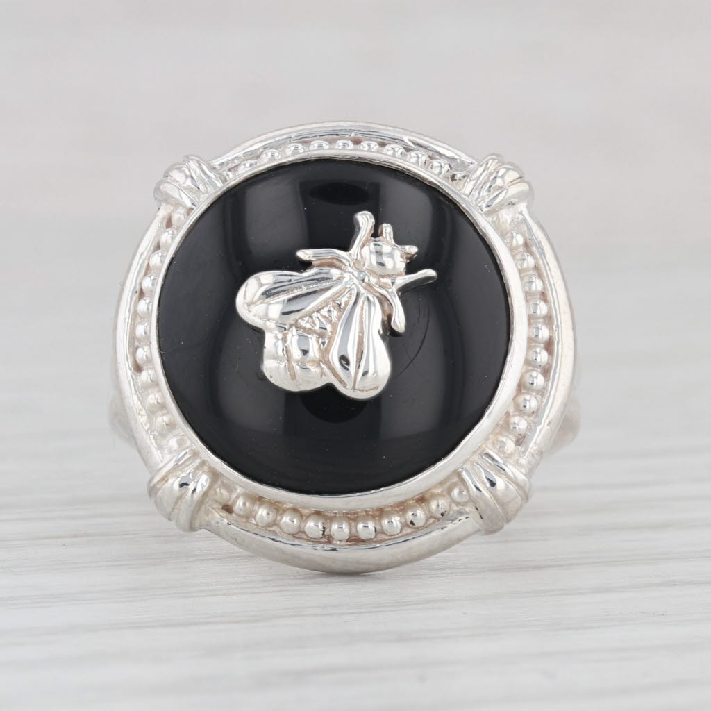 Light Gray Slane & Slane Onyx Bumble Bee Signet Ring Sterling Silver Size 8