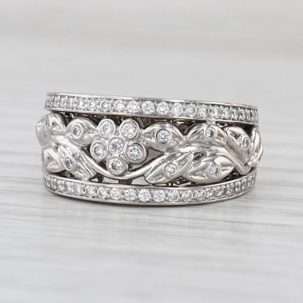 Vintage Ornate 0.58ctw Diamond Flower Ring Platinum Wedding Anniversary Size 6