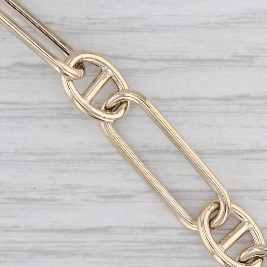 Gray Elongated Cable Mariner Chain Bracelet 14k Yellow Gold 7.5" 8.8mm