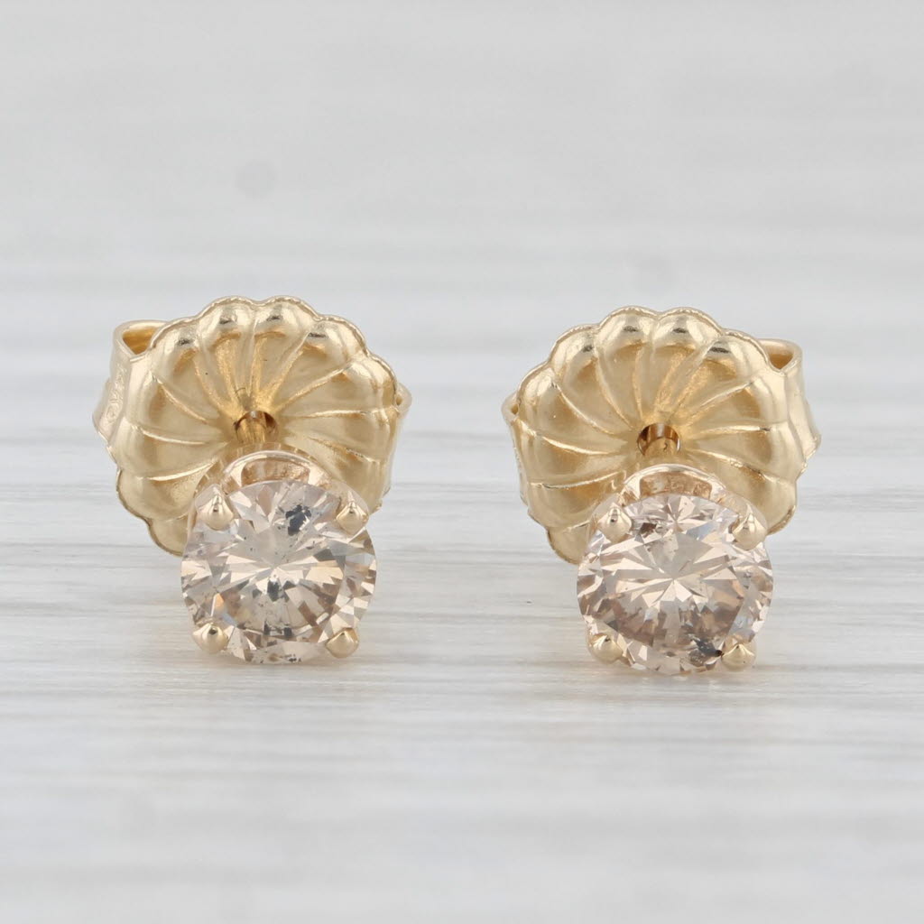 Light Gray 0.70ctw Diamond Stud Earrings 14k Yellow Gold Round Solitaire Studs