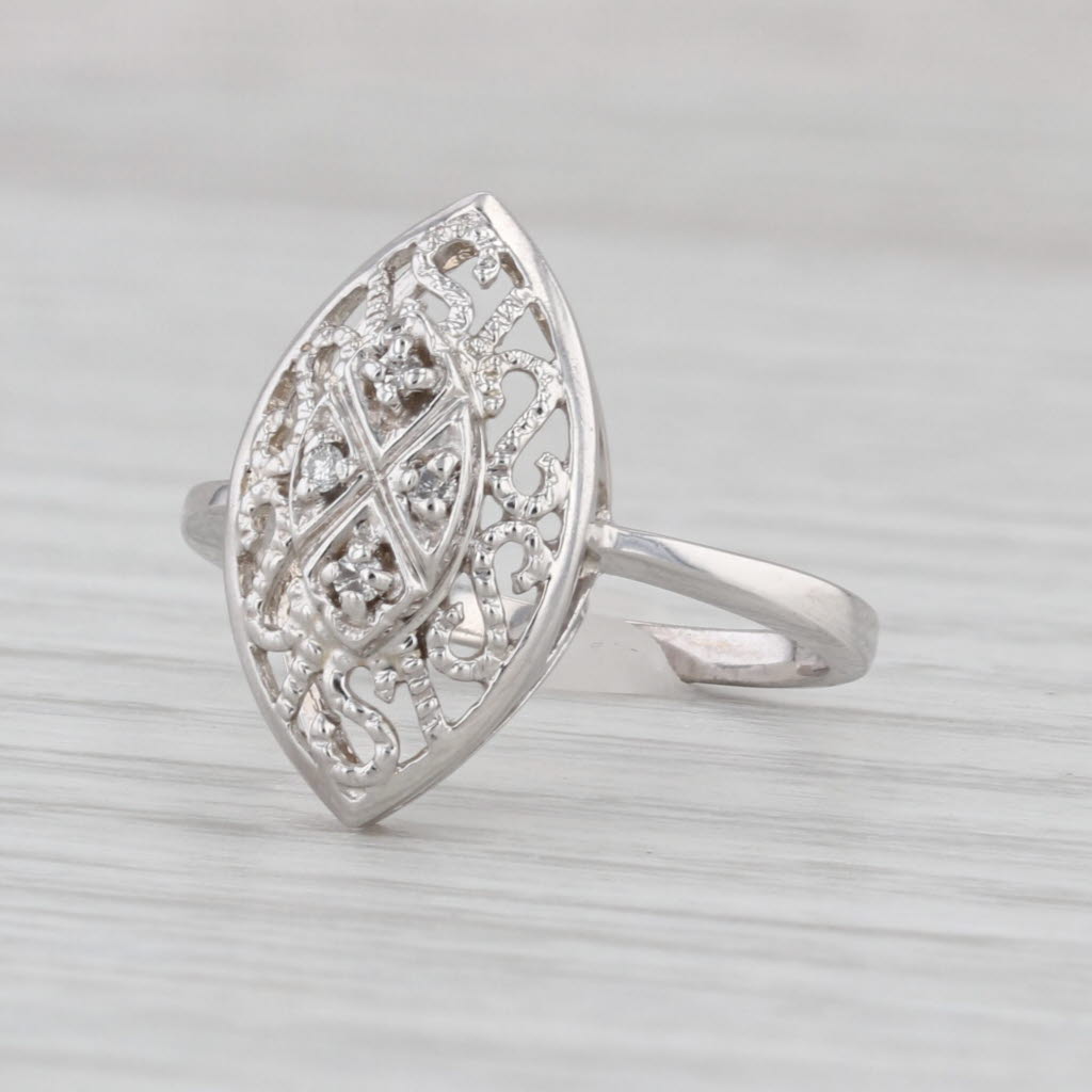 Diamond Openwork Ring 10k White Gold Size 6.75