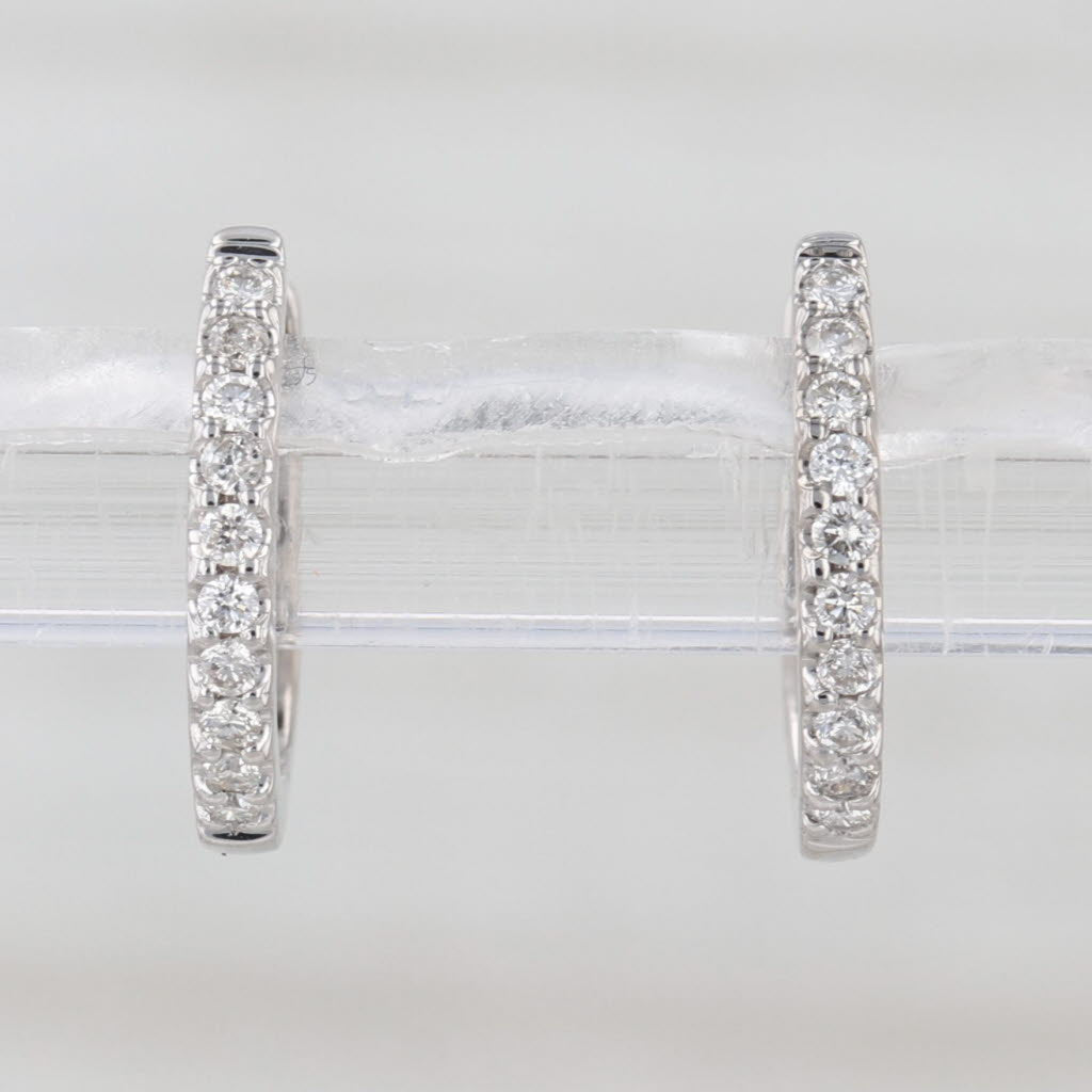 0.10ctw Diamond Micro Hoop Huggie Hoop Earrings 14k White Gold Snap Top Hoops