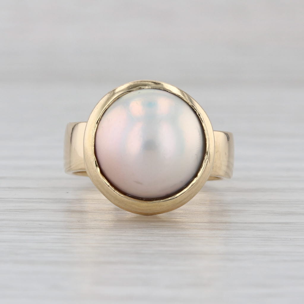 Mabe Pearl Solitaire Ring 18k Yellow Gold Size 6