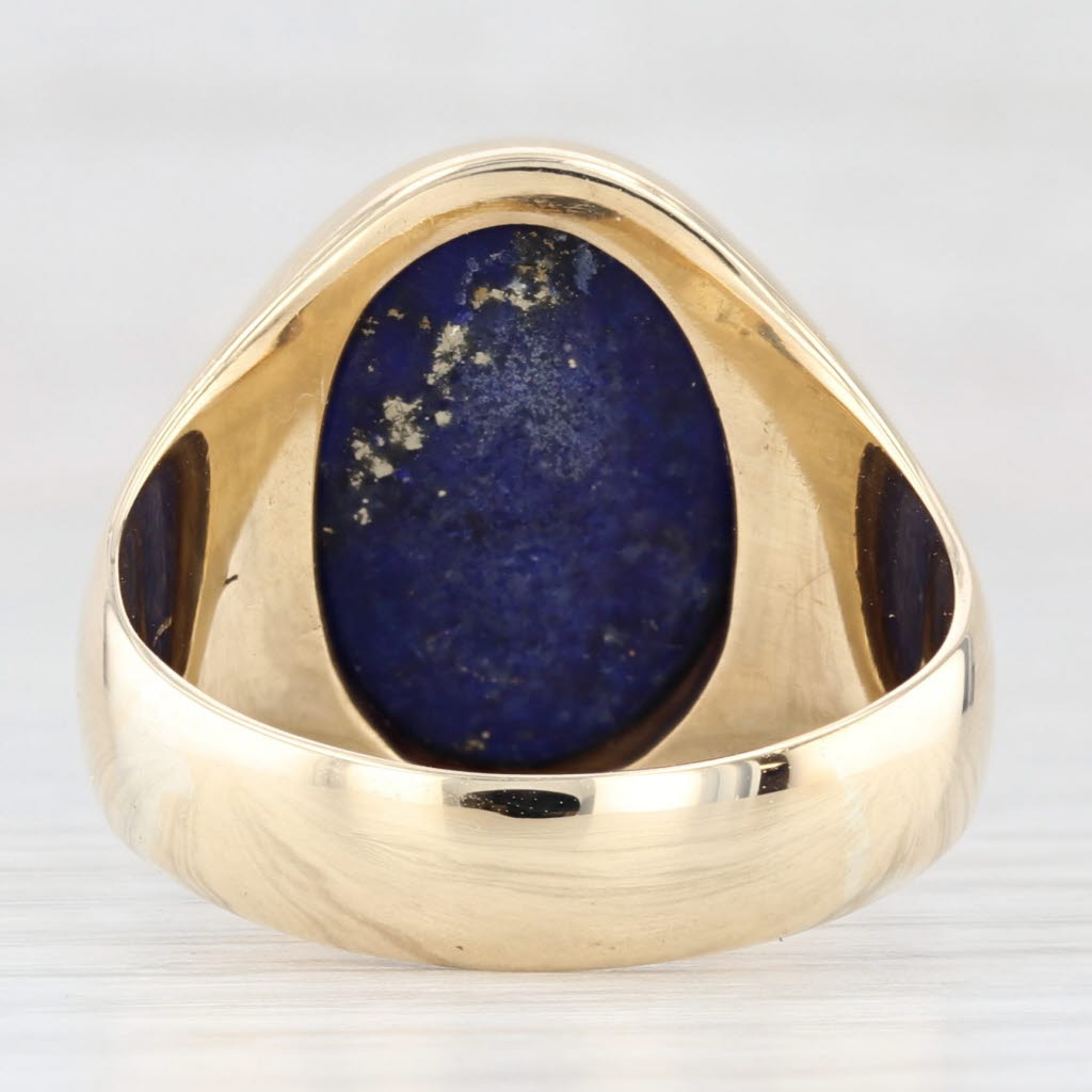 Lapis Lazuli Carved Intaglio Ring 14k Yellow Gold Size 10.75 Signet Coat of Arms