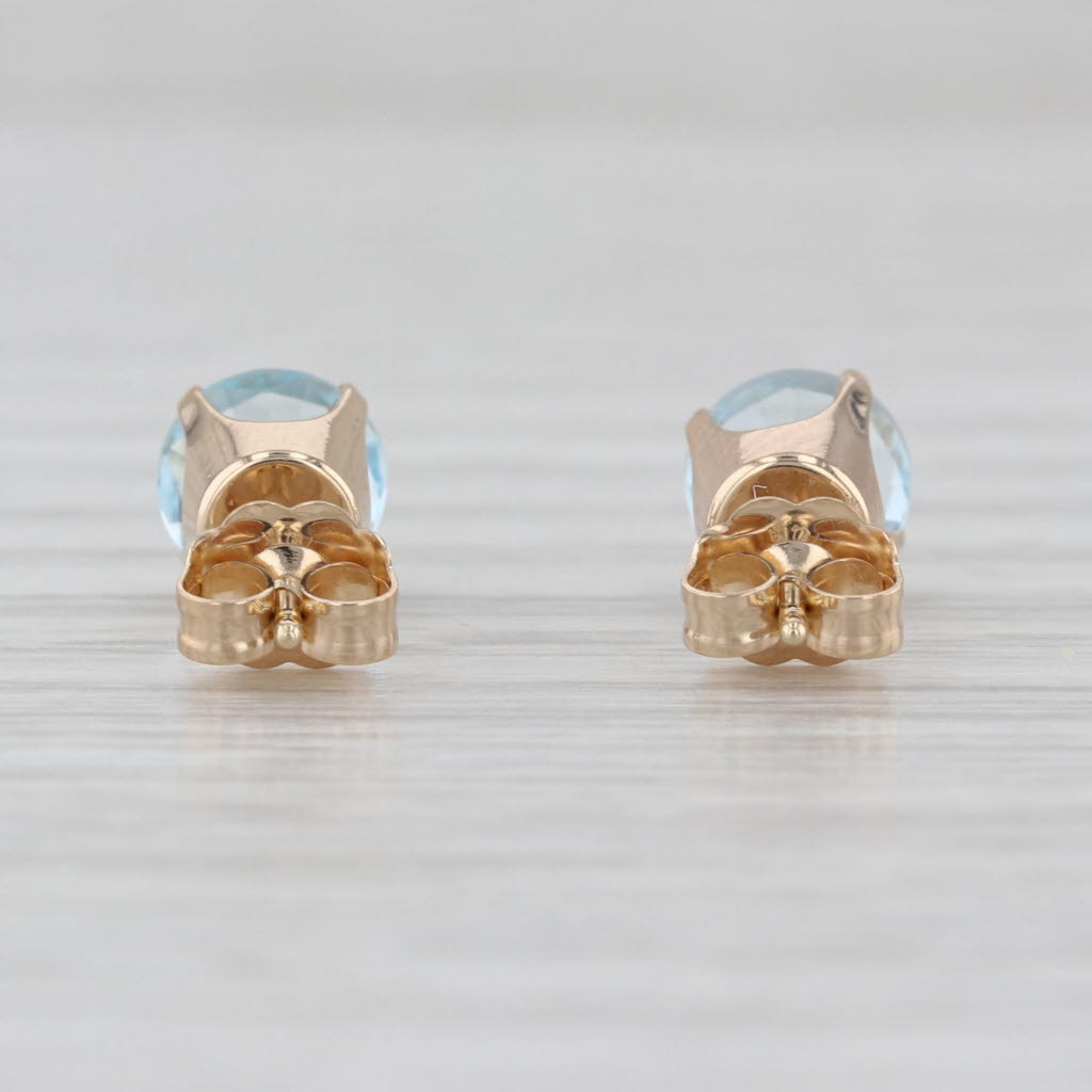 2.10ctw Blue Topaz Stud Earrings 14k Yellow Gold 6mm Round Solitaire Studs