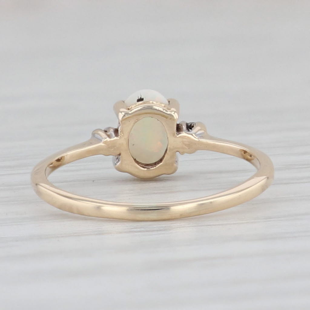 Light Gray Oval Opal Diamond Ring 14k Yellow Gold Size 3 October Birthstone