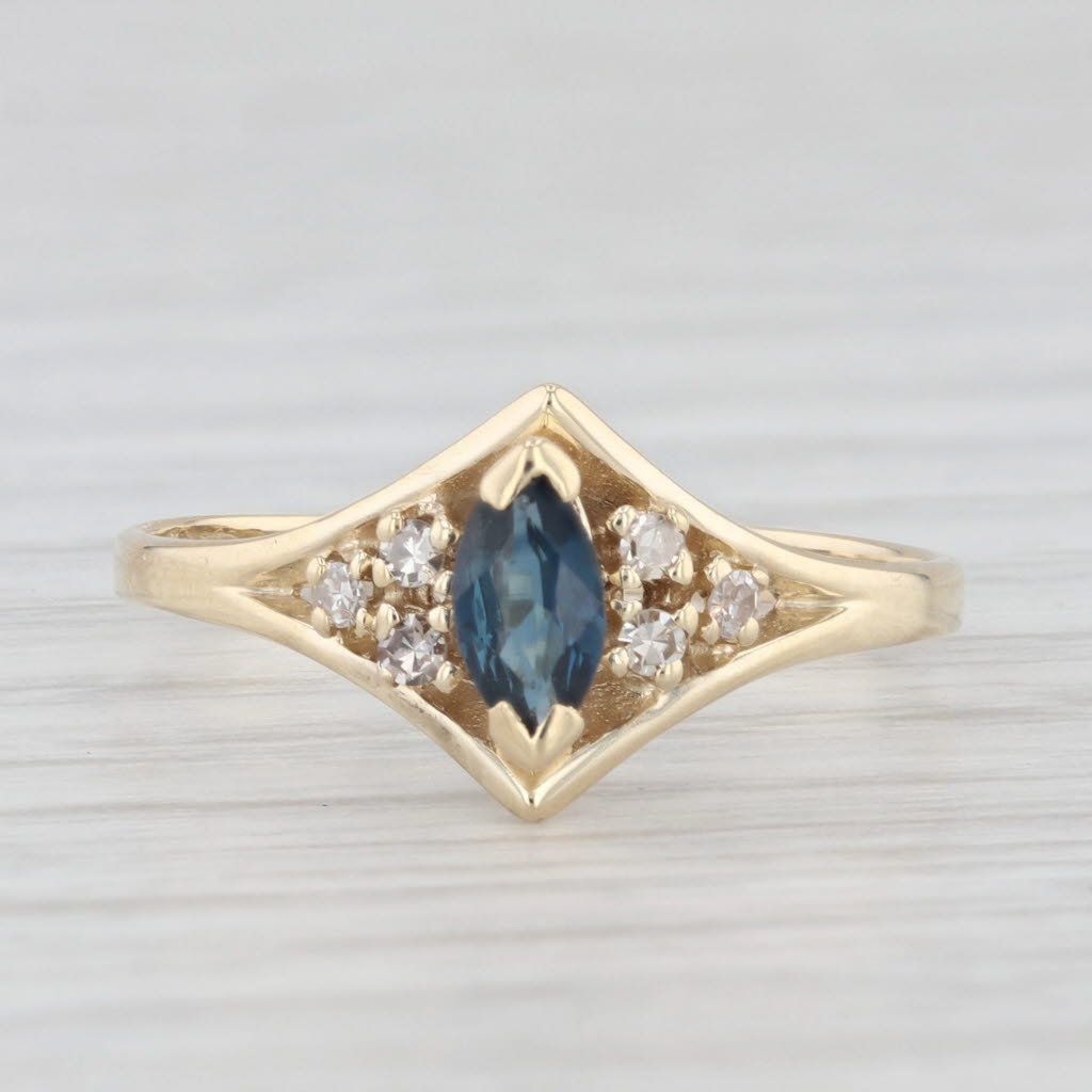 Light Gray 0.35ctw Marquise Blue Sapphire Diamond Ring 10k Yellow Gold Size 6.75