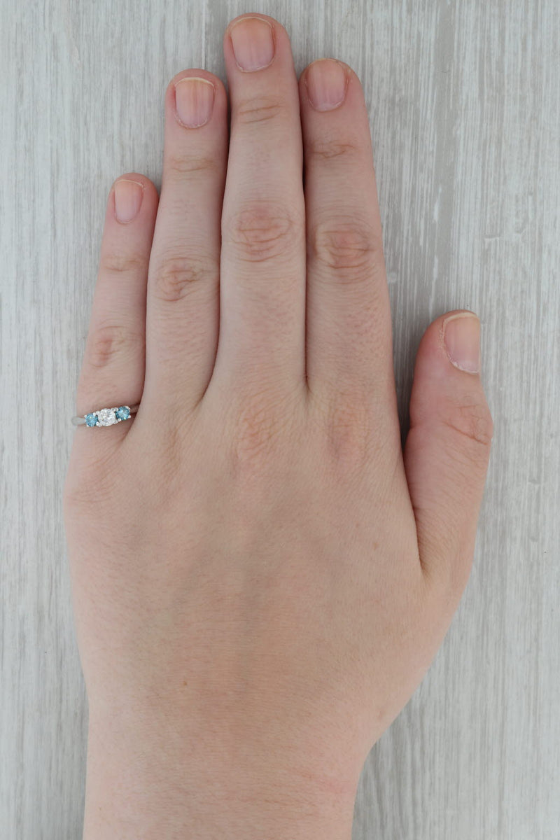 Dark Gray 0.50ctw White Blue Diamond 3-Stone Ring 14k White Gold Size 6 Engagement