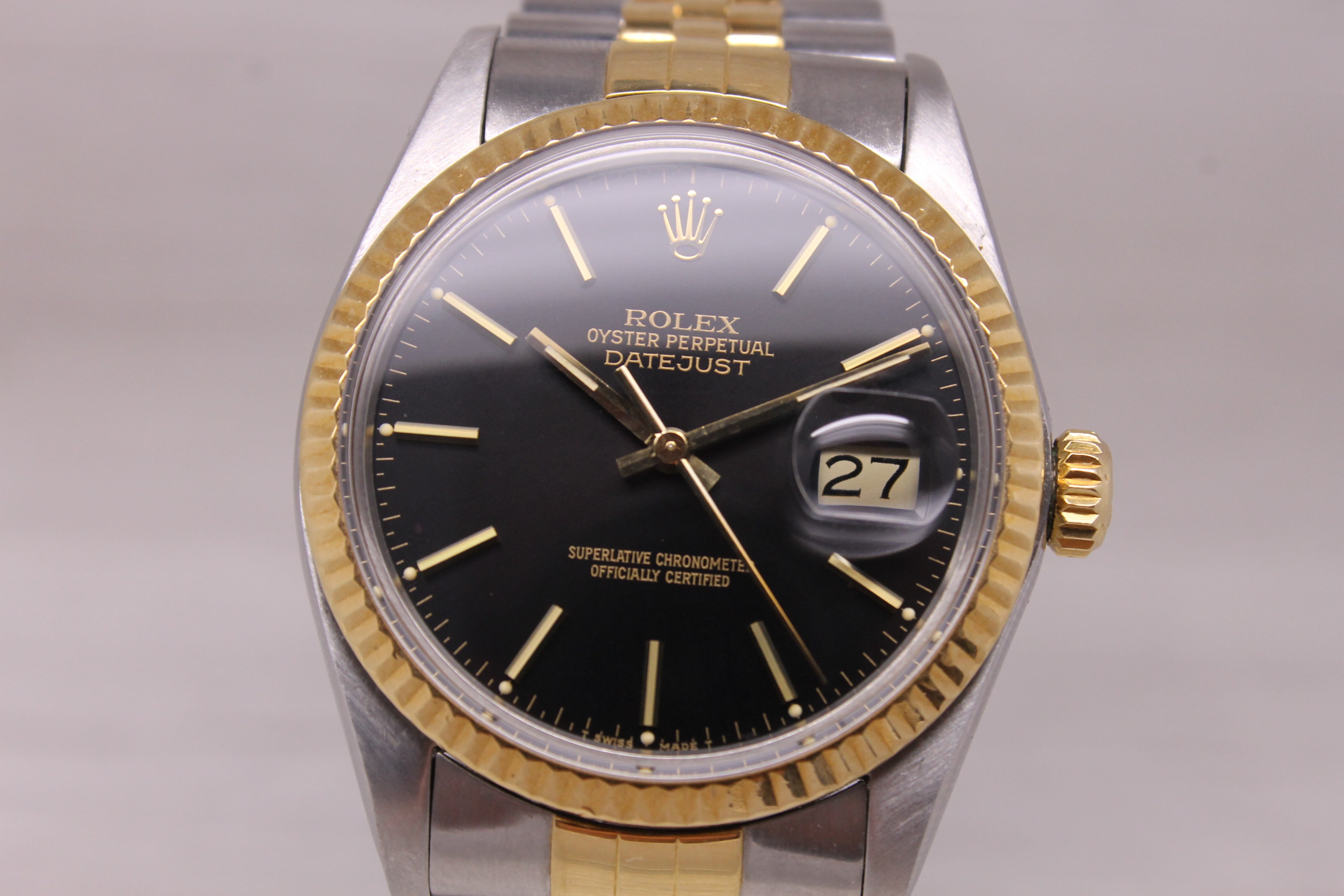 1984 Rolex Datejust 16013 36mm Automatic Watch Original Black Dial 18k & Steel