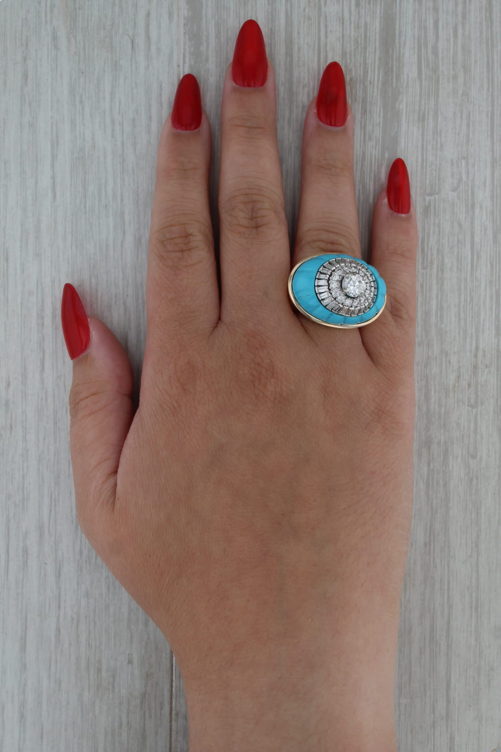 GIA 2.32ctw Diamond Turquoise Cocktail Ring 14k White Gold Size 7.25