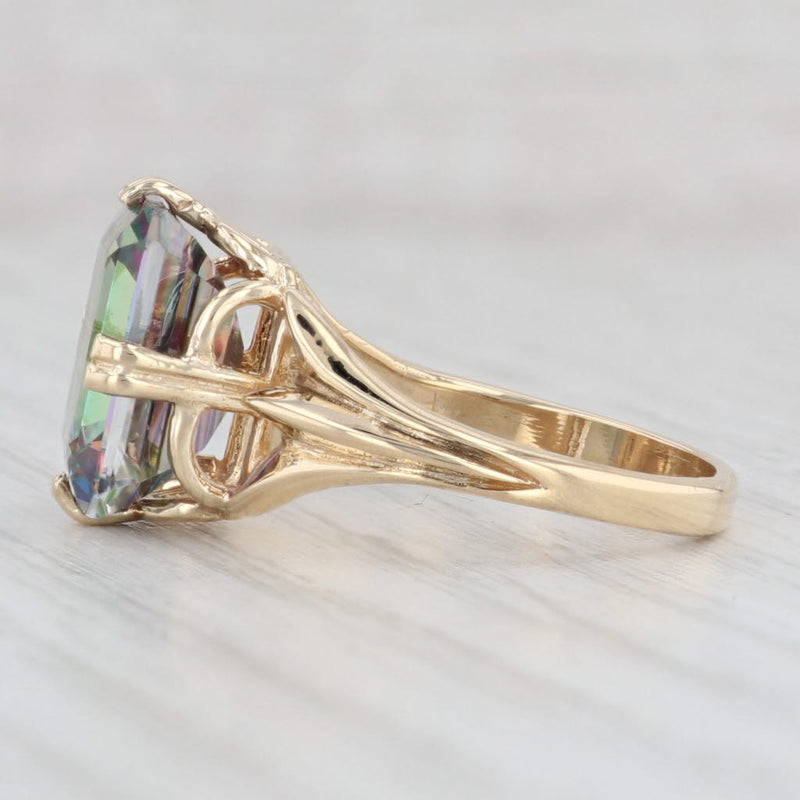 Light Gray 6.50ct Mystic Topaz Solitaire Ring 14k Yellow Gold Sz 7.5 Emerald Cut Solitaire