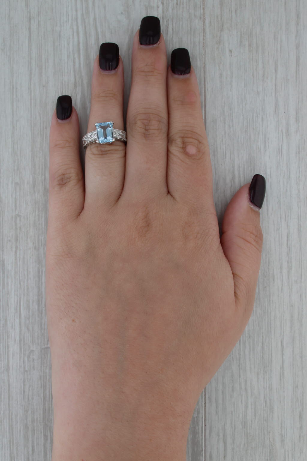 2.06ctw Emerald Cut Aquamarine Diamond Ring 14k White Gold Size 5.5