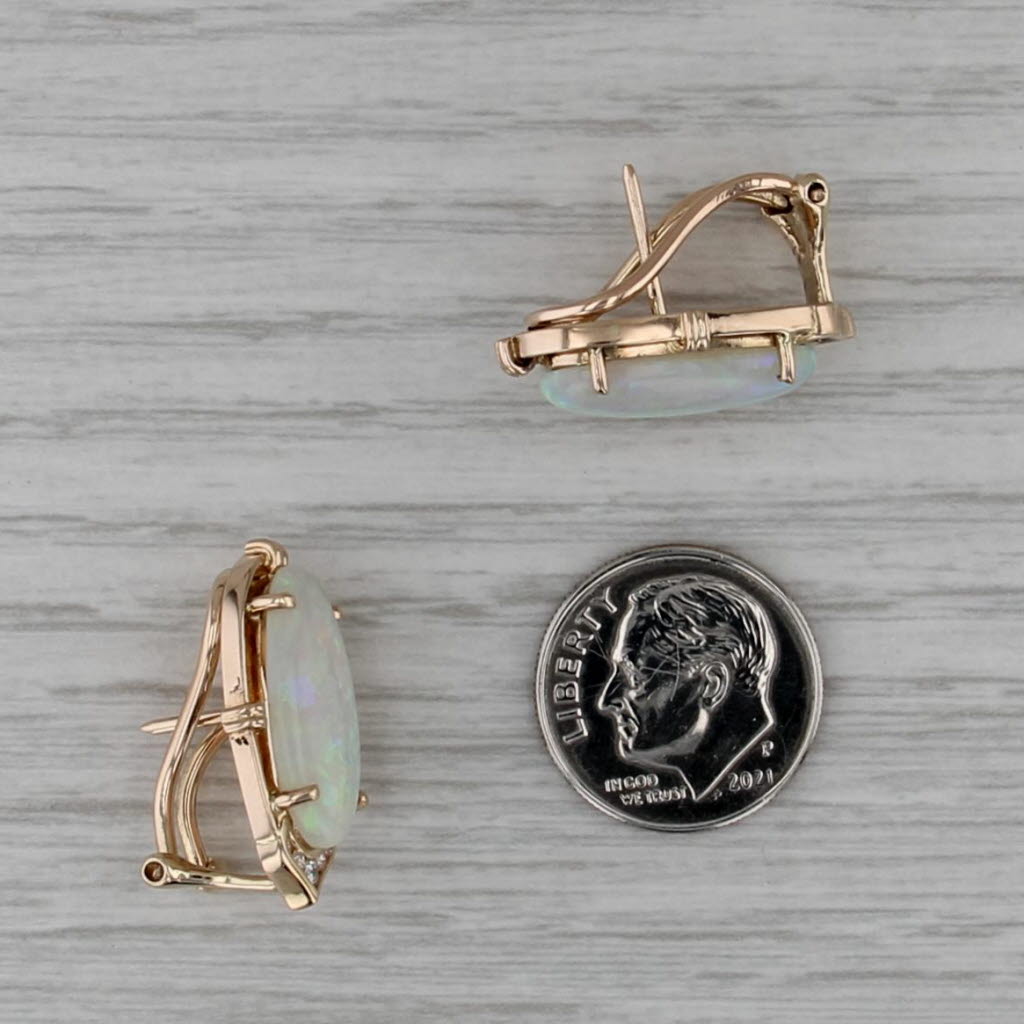Opal Cabochon Diamond Earrings 14k Yellow Gold Omega Backs