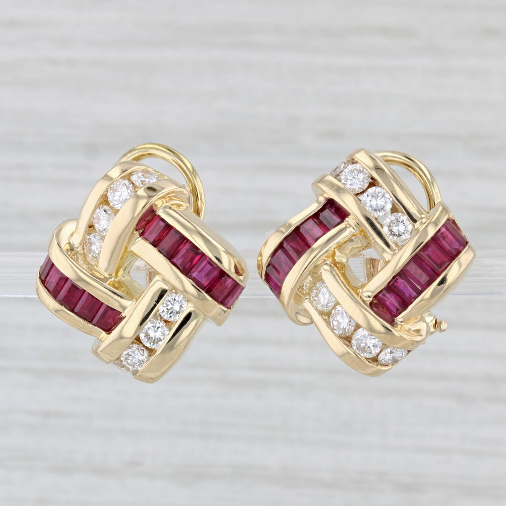 Light Gray 3.90ctw Ruby Diamond Earrings 18k Yellow Gold Krypell Omega Backs