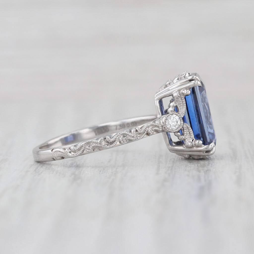 J'adore 7.68ctw Blue Sapphire Diamond Ring 14k White Gold Size 9 Ornate Brand
