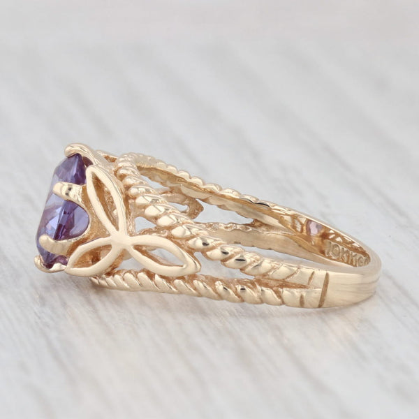 1.32ct Lab Created Purple Sapphire Ring 10k Yellow Gold Size 6.5 Floral