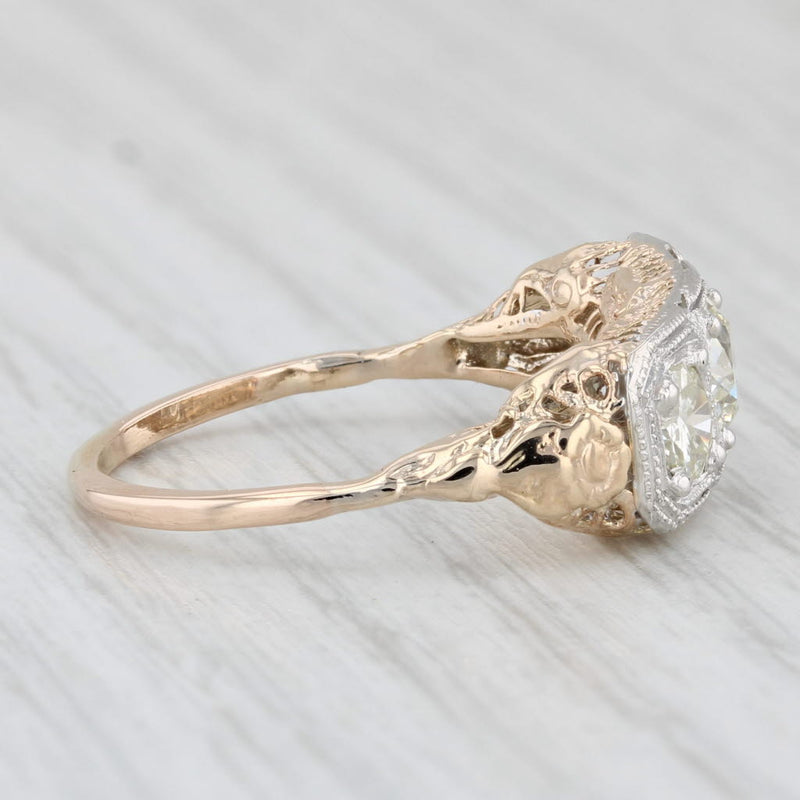 Vintage 1.11ctw 3-Stone Diamond Ring 10k 14k Gold Size 8.25 Floral Filigree