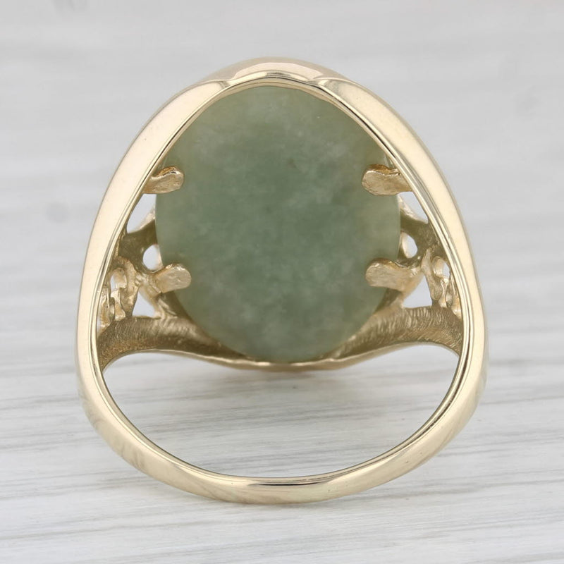 Green Jadeite Jade Ring 14k Yellow Gold Size 9 Oval Cabochon Solitaire