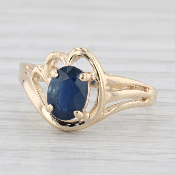 1ct Oval Blue Sapphire Solitaire Abstract Heart Ring 14k Yellow Gold Size 6.25