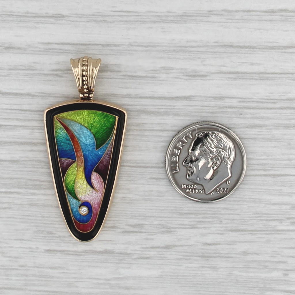 Magik Fusager Colorful Mosaic Cloisonne Pendant 14k Gold Diamond Accent