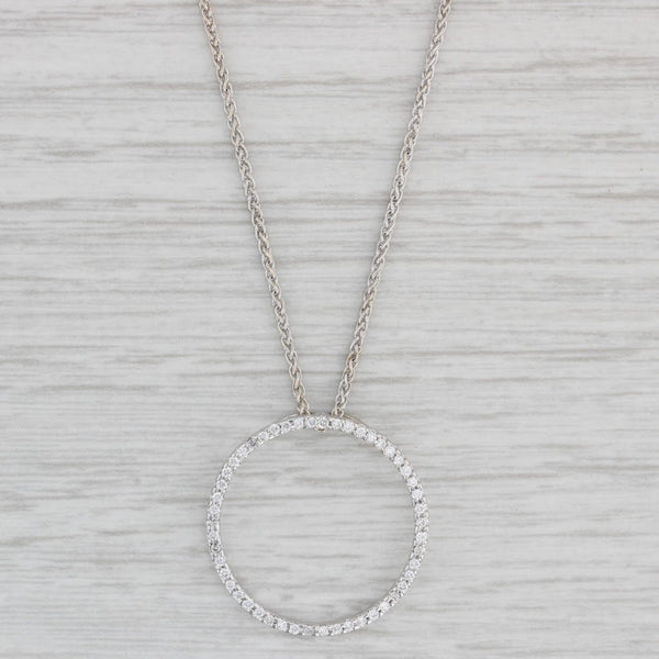 Light Gray 0.15ctw Diamond Eternity Circle Pendant Necklace 14k White Gold Wheat Chain