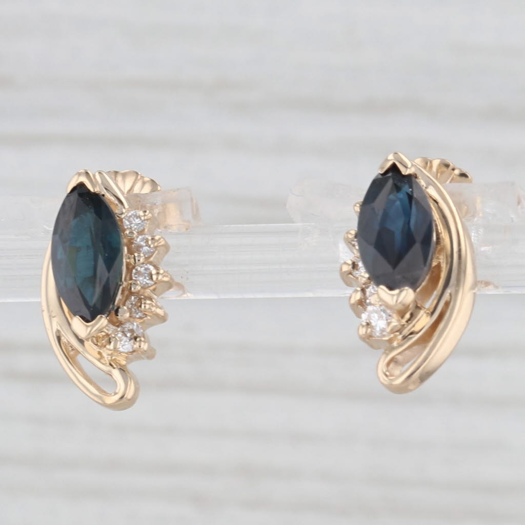 Light Gray 1.50ctw Blue Sapphire Diamond Stud Drop Earrings 14k Yellow Gold