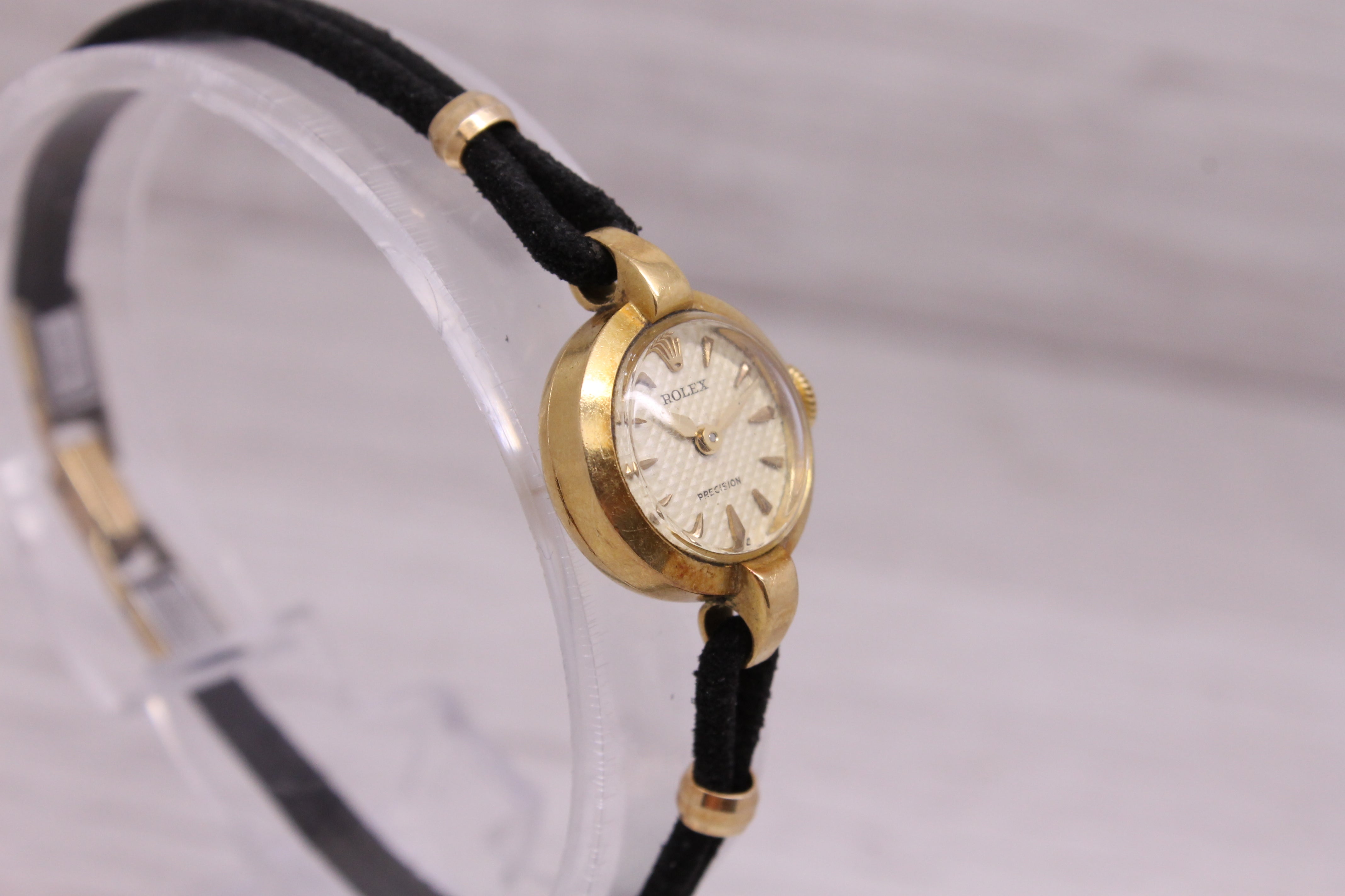 Dark Gray Vintage 1950s Rolex Ladies ref.8106 18k Gold Cocktail Watch ORIGINAL Waffle Dial