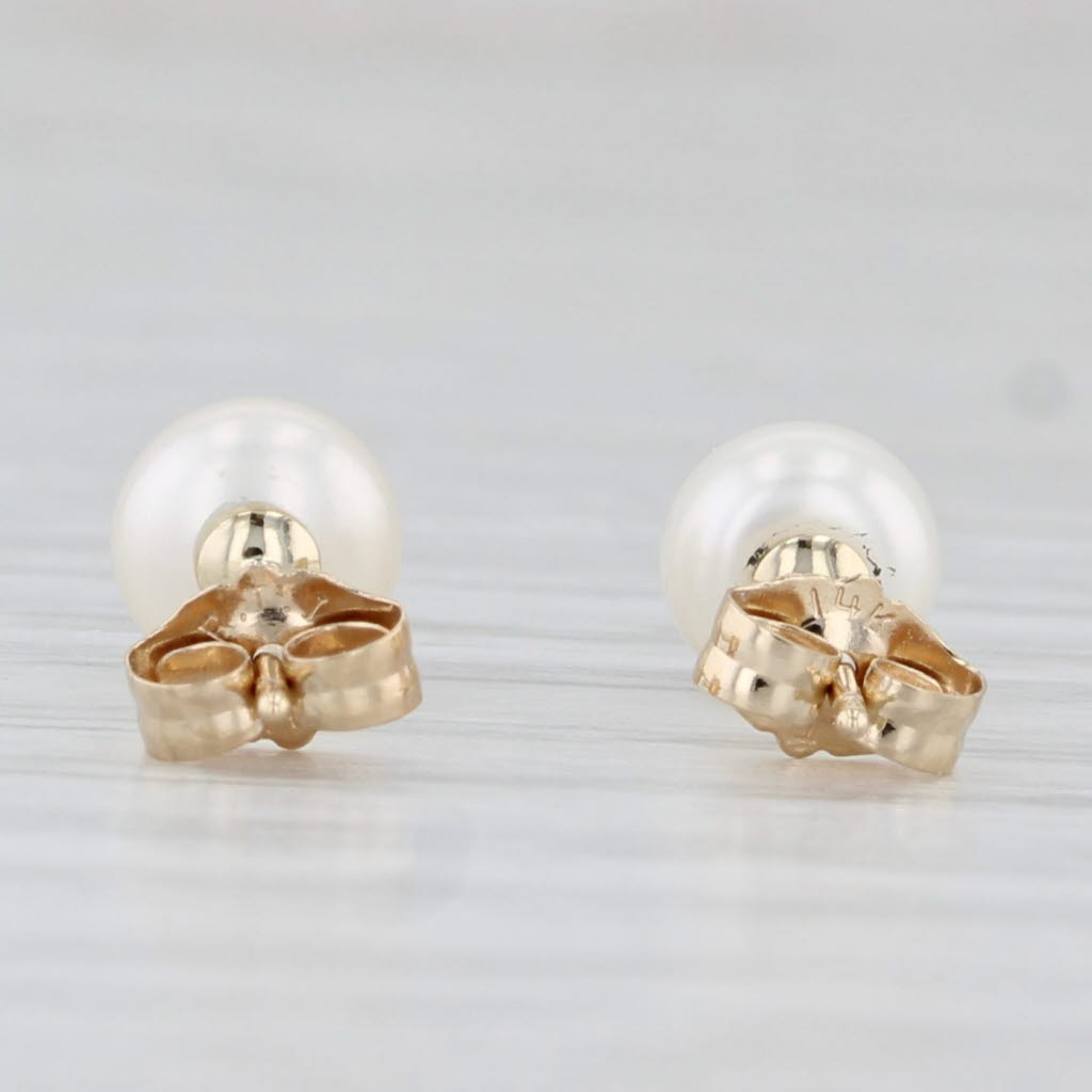 Light Gray Cultured Pearl Stud Earrings 14k Yellow Gold 5.6mm Bead Studs