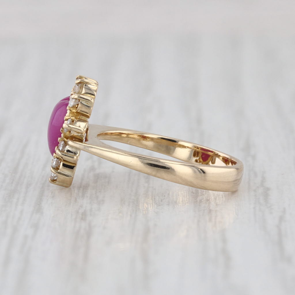 Lab Created Star Ruby Heart Cabochon Diamond Halo Ring 13k Yellow Gold Size 4.5