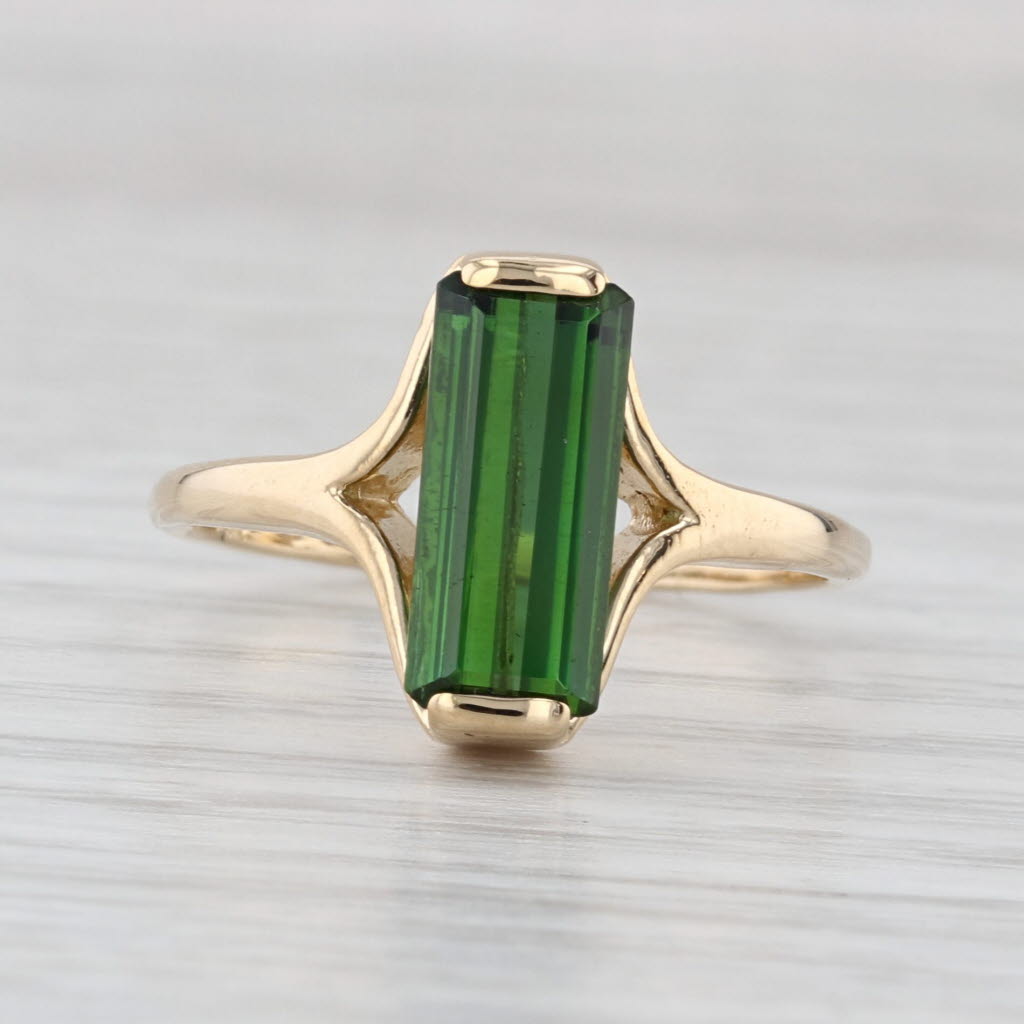 2ct Green Tourmaline Solitaire Ring 14k Yellow Gold Size 8